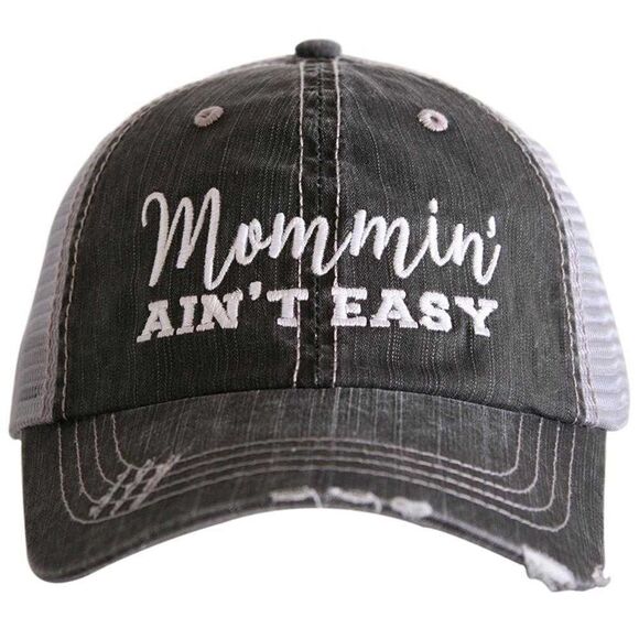 “Mommin’ Ain’t Easy” Embroidered Gray Trucker Cap • OSFM - Picture 1 of 10